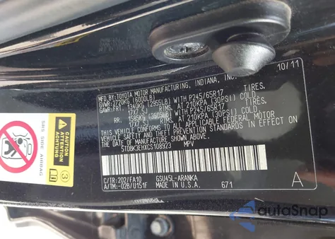 2012 Toyota Highlander Base V6 z USA, uszkodzony, nr VIN 5TDBK3EHXCS108923